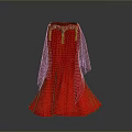 Elegant Red Long Dress with Decorative Waist and Sheer Sleeves for Daily Use
