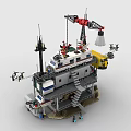 Creative Building Blocks Multi level Structure with Crane Vehicles and Drones 3d model
