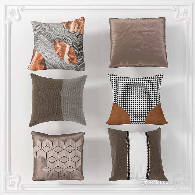 Decorative Throw Pillows With Various Patterns And Textured Fabrics In Neutral Tones 3d model
