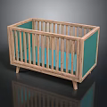 Sturdy Wooden Baby Crib With Blue Mattress And Safety Railing Frame Design
