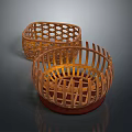 Warm Brown Coffee Table Adorned With Two Handwoven Lattice Design Rattan Baskets