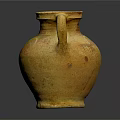 Ancient Yellow Orange Pottery Jar With Textured Surface Handle And Traditional Craftsmanship
