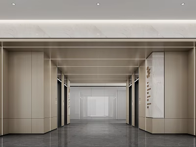 Modern Elevator Lobby Design With Sleek Lighting And Marble Wall Panels 3d model