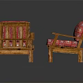 Traditional Sofa Set With Wooden Frame And Red Geometric Patterned Cushions For Living Room