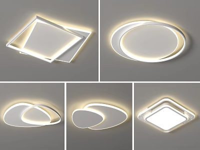Stylish Modern Ceiling Lights Featuring Square Round Double Layer Illuminated Design 3d model