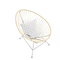 Wicker Leisure Chair With Round Design Metal Frame And Geometric Pattern Cushion