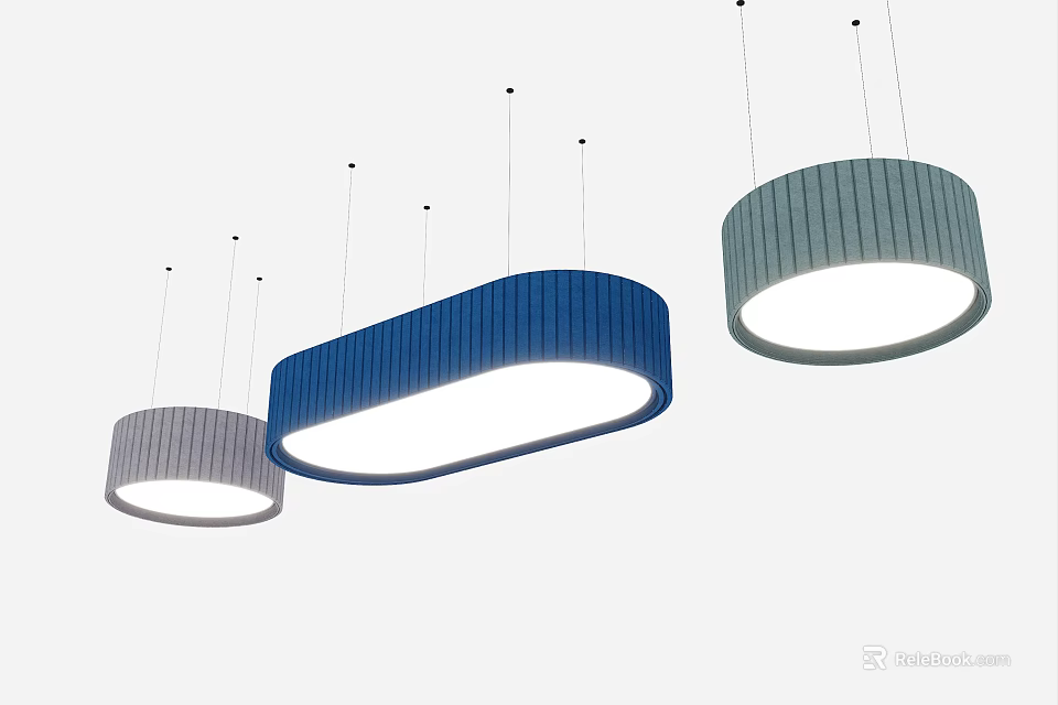 Modern Pendant Lights With Rectangular And Circular Shapes In Blue And Gray Tones 3d model