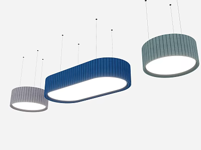 Modern Pendant Lights With Rectangular And Circular Shapes In Blue And Gray Tones 3d model