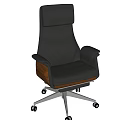 Modern Ergonomic Black Leather Office Chair With Wooden Armrests And Metal Swivel Base