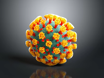 Scientists Study 3D Rendered Virus Structure With Green Yellow Red Spikes 3d model