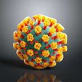 Scientists Study 3D Rendered Virus Structure With Green Yellow Red Spikes