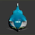 Cute Cartoon Cat Game Character With Big Eyes Green Eye Rings Blue Head And White Ears