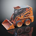Rusty Orange Skid Steer Loader With Front Bucket On Black Reflective Background 3d model