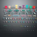 Cartoon City Scene With Colorful Cube Buildings And Various Vehicle Models