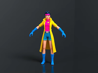 Colorful 3D Animated Character Model With Yellow Coat Pink Shirt Blue Gloves And Boots 3d model