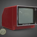 Vintage Red Electronics One Television With Round Knob And Classic Design 3d model