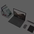 Modern Laptop Setup With Wireless Mouse Stylus Pen Notebook And Books 3d model
