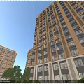 Modern High Rise Residential Building With Brown Facade Glass Windows And Surrounding Trees
