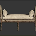 Classical Wooden Daybed With Beige Cushions Carved Frame And Slender Legs