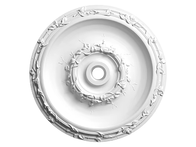 White Circular Plaster Ceiling Rose With Ornate Vine Leaf Carved Patterns For Ceiling Decoration 3d model