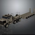Beige Military Heavy Duty Tow Truck With Flatbed Trailer And Multiple Wheels