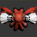 Anime Style Game Movie Character With Red Long Hair Horns Red Dress White Sleeves Black Skirt