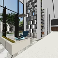 Modern Leisure Lounge Area With Sofa Coffee Table Green Plants And Large Windows