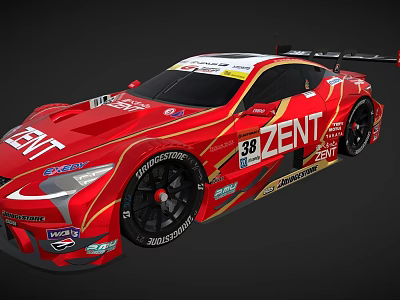 Red Racing Car With Aerodynamic Design And Many Sponsor Logos 3d model