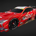 Red Racing Car With Aerodynamic Design And Many Sponsor Logos