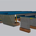 Modern Bridge Structure Design With Yellow Pillars And Blue Grid Top