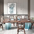 New Chinese Dining Table and Chair Combination Dining Table and Chair 3d model