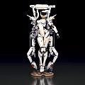 Game Movie Character White Orange Mechanical Humanoid With Armored Parts Weapons And Base Stand