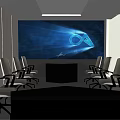 Modern Conference Room With Long Table White Chairs And Digital Display Screen