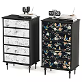 Decorative Dressers With Floral And Bird Patterns In Black White And Colorful Design