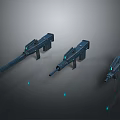 Futuristic Blue Rifles Three Units With Green Glowing Lights And Sleek Design