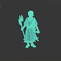 Man In Blue Robe With Green Hair Holding Axe And Decorative Belt