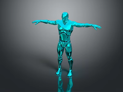 Blue Metallic Humanoid Game And Movie Character With Arms Outstretched And Reflective Surface 3d model