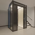 Modern Elevator With Glass Door And Black Frame Interior Staircase Lighting Design 3d model