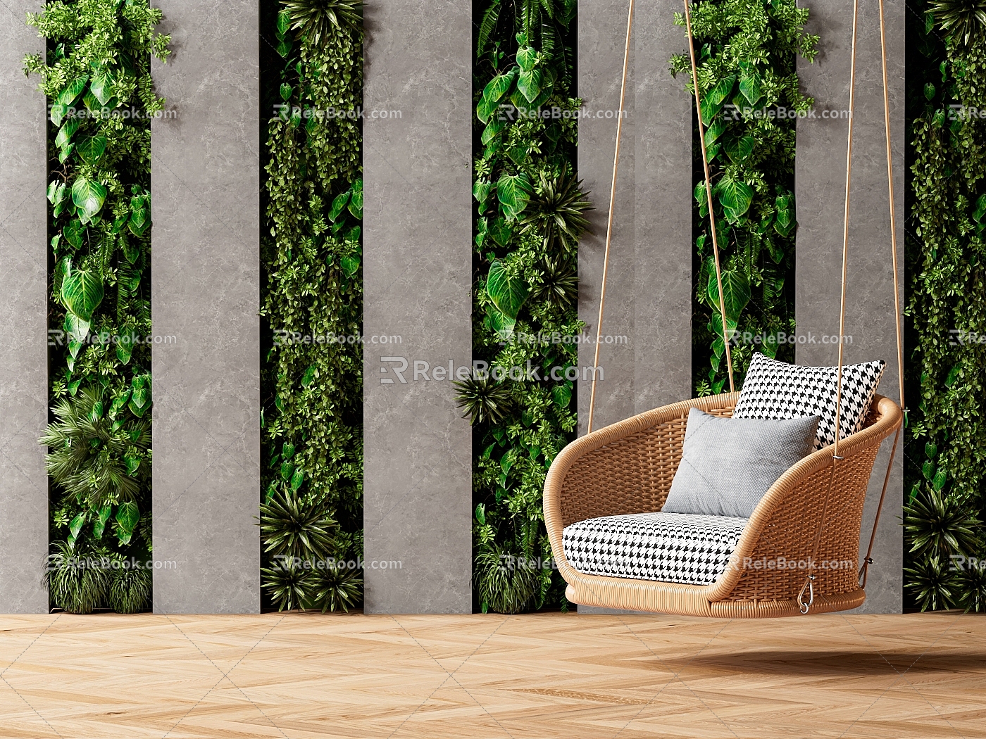 Hanging Chair Outdoor Leisure Chair Green Plant Wall 3d model