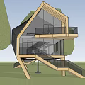 Unique Modern Detached Villa Featuring Angular Structure Large Glass Windows Wooden Balcony And Green Surroundings