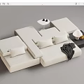 White Sectional Multi person Sofa With Soft Cushions And Decorative Side Table 3d model