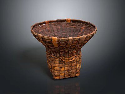 Handwoven Rattan Basket Crafted With Intricate Patterns And Functional Handle Design 3d model