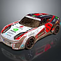 Muddy Rally Car With Red White Black Livery And Sponsor Logos