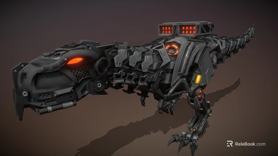 Futuristic Mechanical Creature Character With Red Eyes Orange Lights And Industrial Design 3d model 
