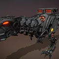 Futuristic Mechanical Creature Character With Red Eyes Orange Lights And Industrial Design