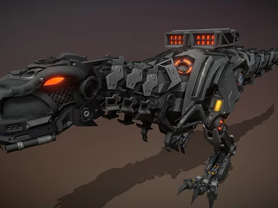 Futuristic Mechanical Creature Character With Red Eyes Orange Lights And Industrial Design 3d model