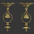 Pair Of Golden Winged Bell Shaped Decorative Ornaments With Classic Design