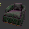 Green Velvet Single Sofa With Diamond Stitching Cushion And Yellow Base