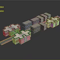 Cartoon Scenery With Red And Gray Buildings Green Cross Roofs And Red Connecting Parts