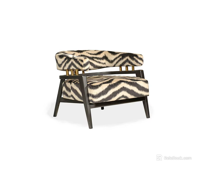 Modern Single Sofa With Zebra Pattern Upholstery Gold Accents And Dark Wooden Frame 3d model 